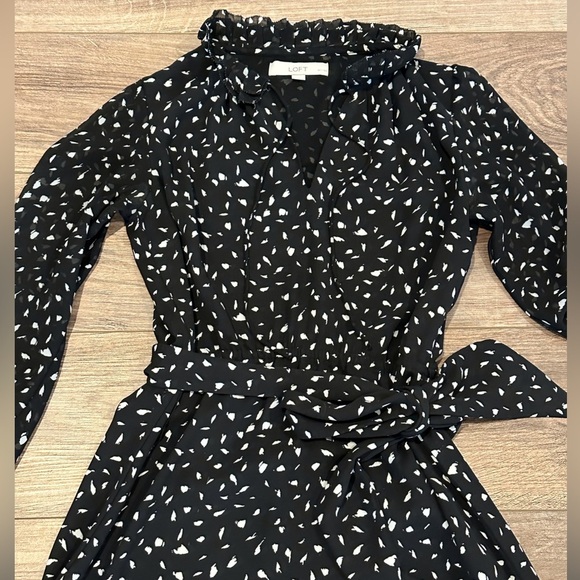 EUC Ann Taylor Loft Brushstroke Print Sheer Long Sleeve Tie Waist Dress 2 Petite - Picture 3 of 6